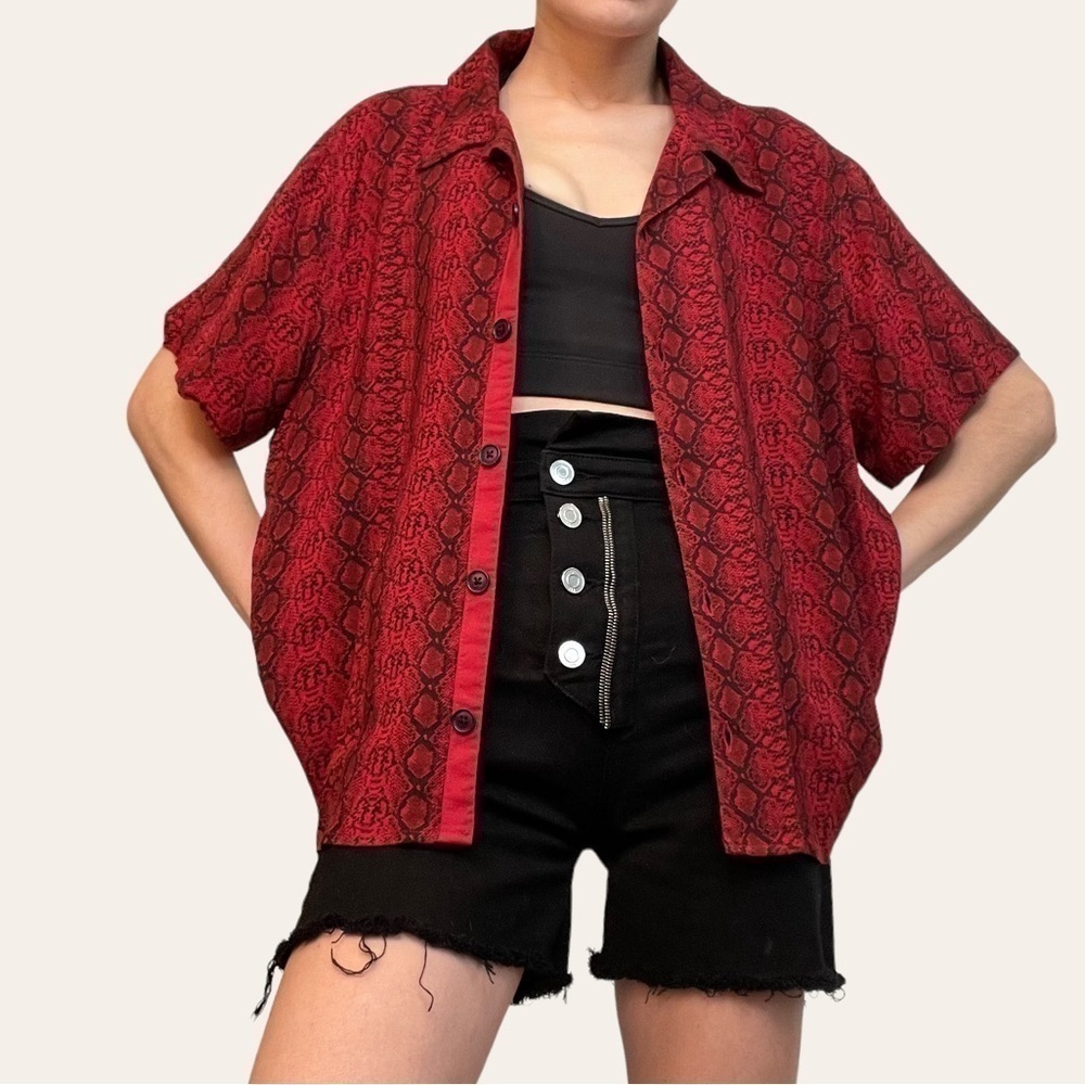 Uo Snake Print Short Sleeve Button Up - image 6